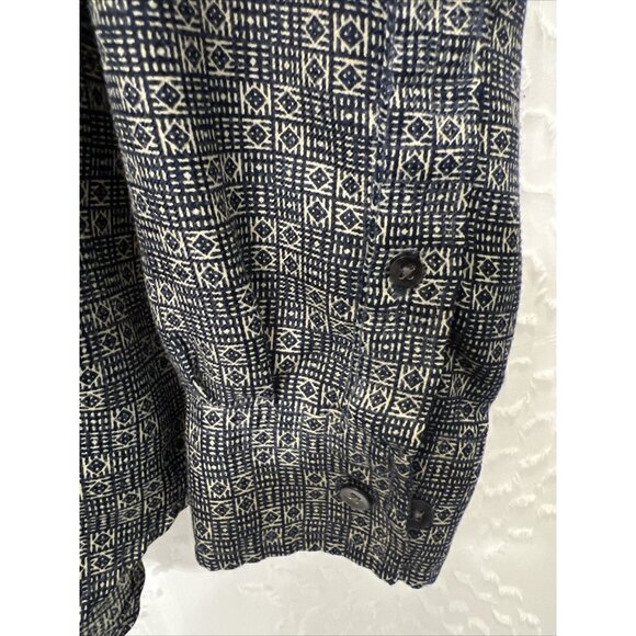Robert Stock Mens Navy Blue And Tan Pattern Long Sleeve Button Shirt Size Large - Picture 4 of 9